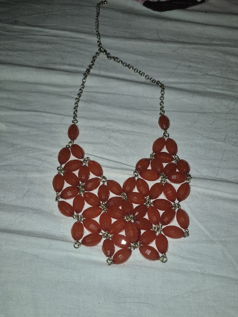 Source Unknown Orange Floral Cluster Bib Necklace
